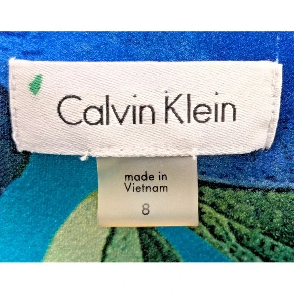 CALVIN KLEIN Midi Dress SIZE 8 Turquoise Blue White Bold Floral Easter GREAT - Picture 3 of 13